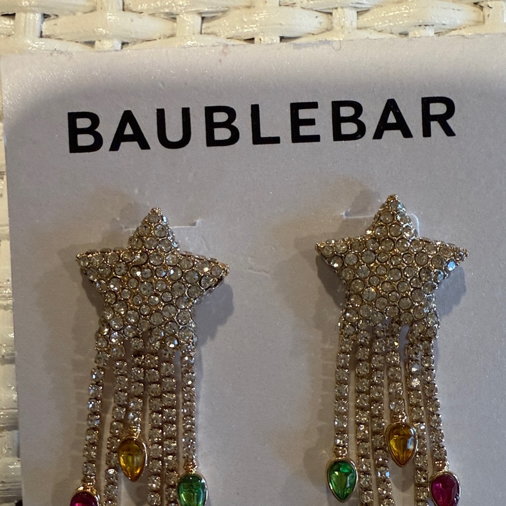 BaubleBar Light Fest Crystal Shooting Star Cascade Earrings Gold Multicolor NWT - Picture 5 of 6